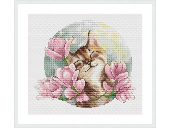 Cat in Magnolias Cross Stitch Pattern фото 2