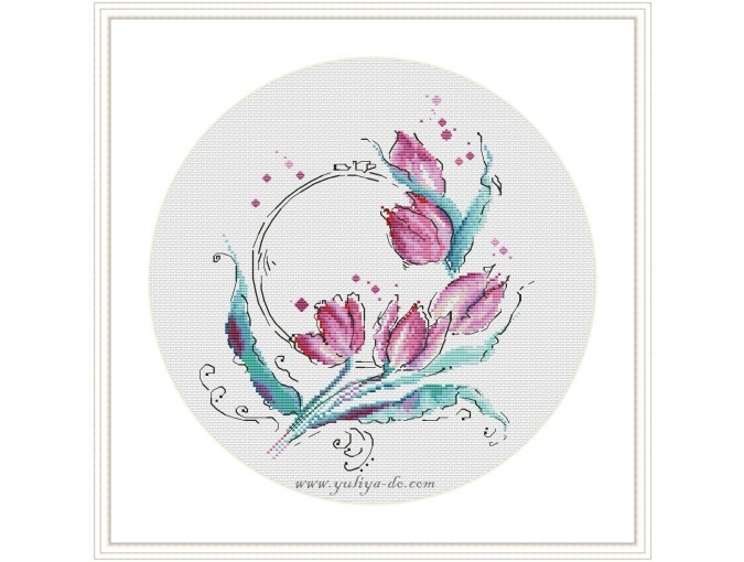 Lilac Tulips Cross Stitch Pattern фото 2