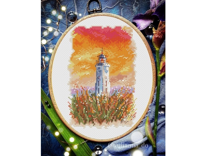 Lighthouse. Orange Sunset Cross Stitch Pattern фото 2