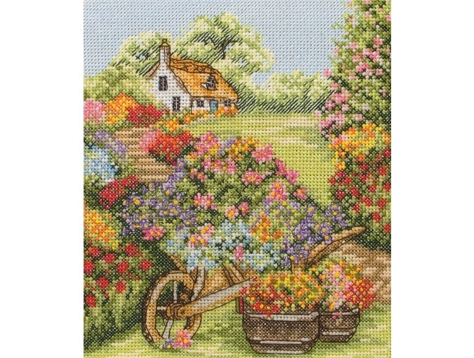 Floral Wheelbarrow Cross Stitch Kit фото 1