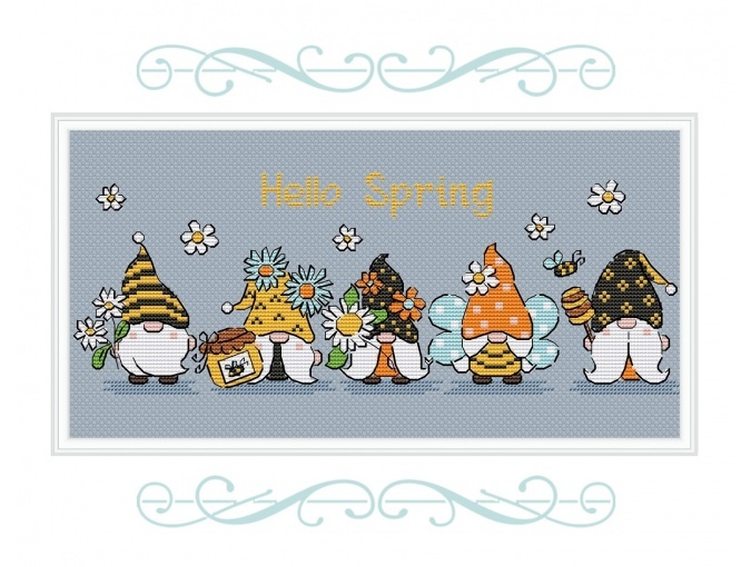 Hello Spring Gnomes Cross Stitch Pattern фото 1