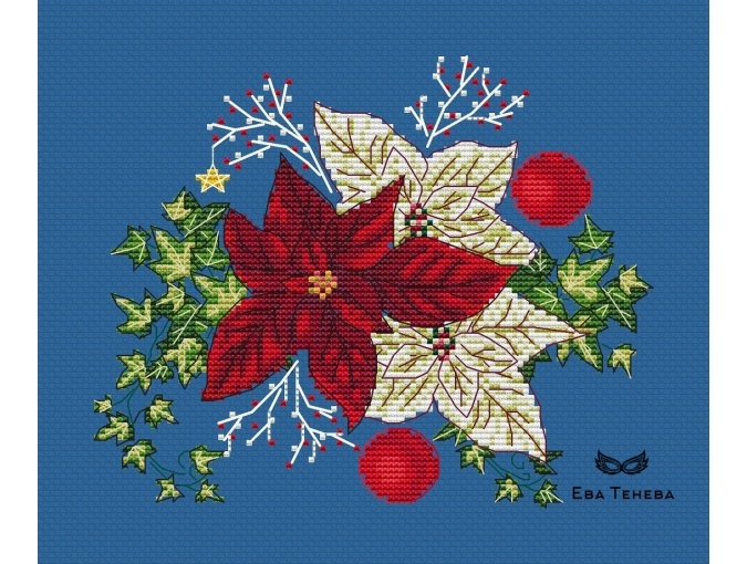 Composition with Red Poinsettia Cross Stitch Pattern фото 1