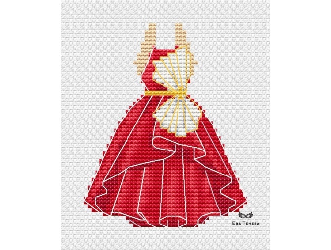 Red Dress with Bow Cross Stitch Pattern фото 1