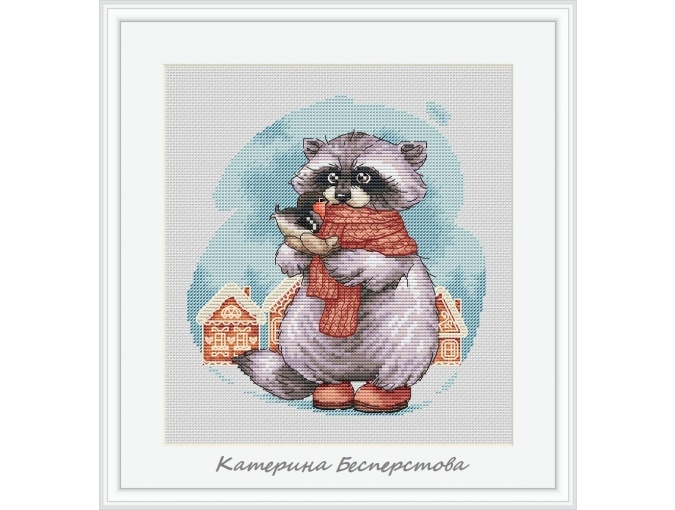 Raccoon in Gingerbread Town Cross Stitch Pattern фото 1