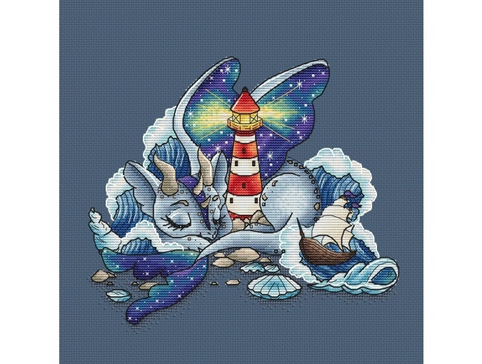 Dragon with a Lighthouse Cross Stitch Pattern фото 1