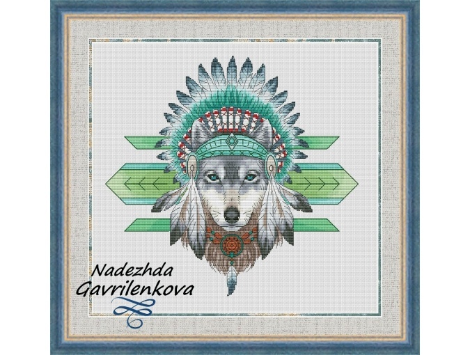 Amerindian Wolf Cross Stitch Pattern фото 1