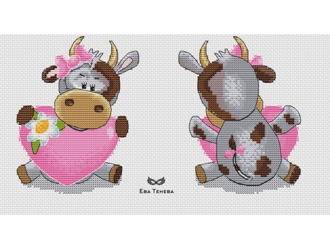 New Year's Booklet. Loving Cow Cross Stitch Pattern фото 1