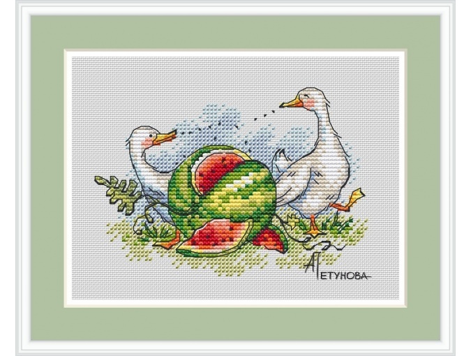 Geese and Watermelon Cross Stitch Pattern фото 1