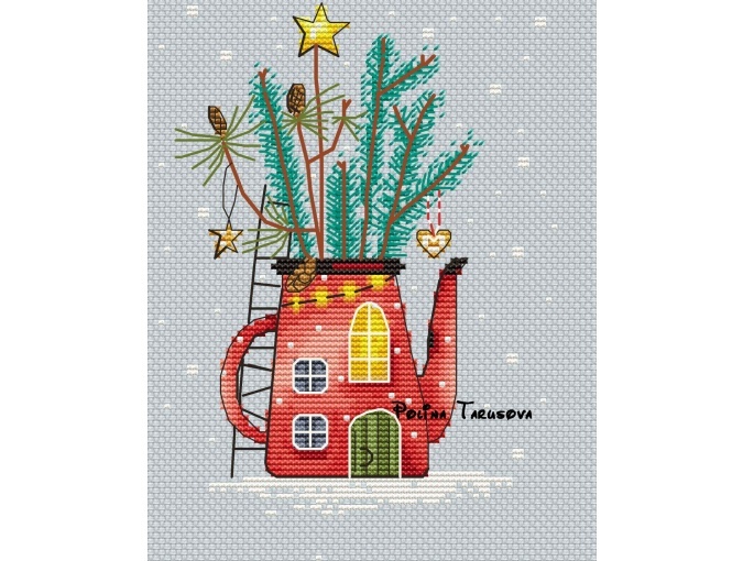 House with Spruce Branches Cross Stitch Pattern фото 1