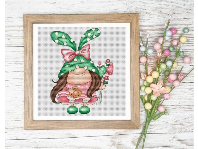 Easter Gnome Girl Cross Stitch Pattern фото 1
