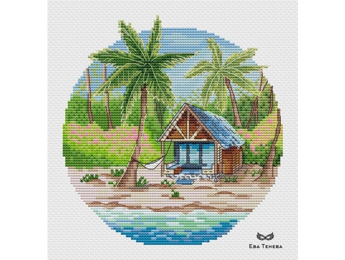 Tropical Bungalow Cross Stitch Pattern фото 1