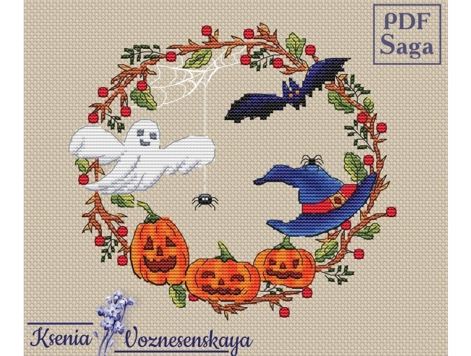 Halloween Wreath Cross Stitch Pattern фото 4