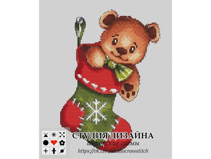 Teddy Bear in a Sock Cross Stitch Pattern фото 1