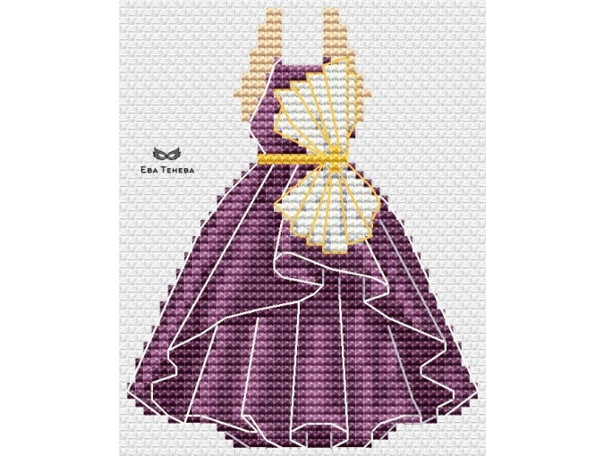 Purple Dress with Bow Cross Stitch Pattern фото 1