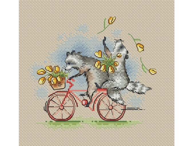 Raccoons on a Bike Cross Stitch Pattern фото 1