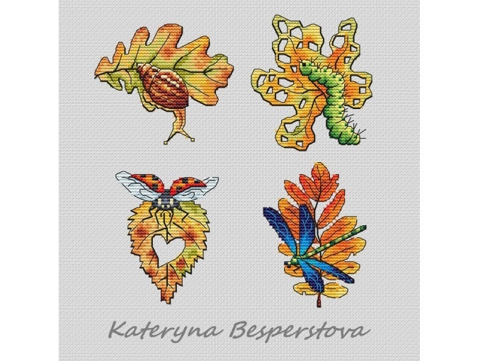 Multicolored Leaf Fall Cross Stitch Pattern фото 1