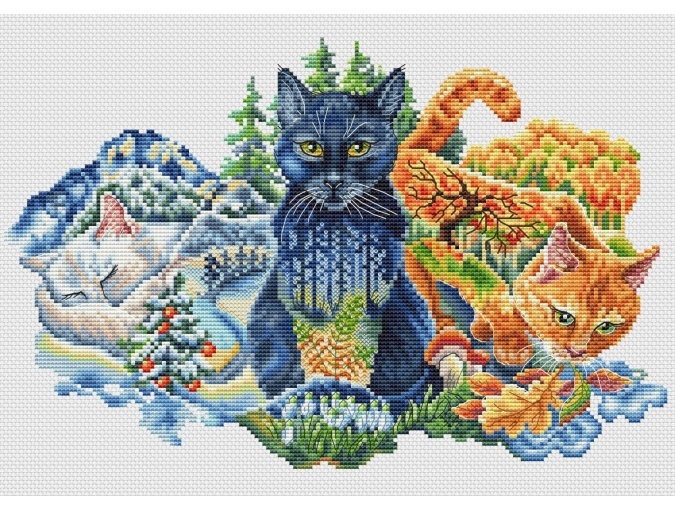 Cats Seasons Cross Stitch Pattern фото 1