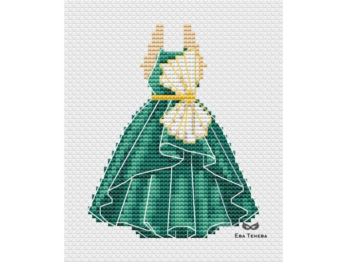 Turquoise Dress with Bow Cross Stitch Pattern фото 1