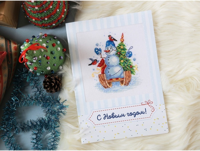 Postcard. Holiday Snowman Cross Stitch Kit фото 5
