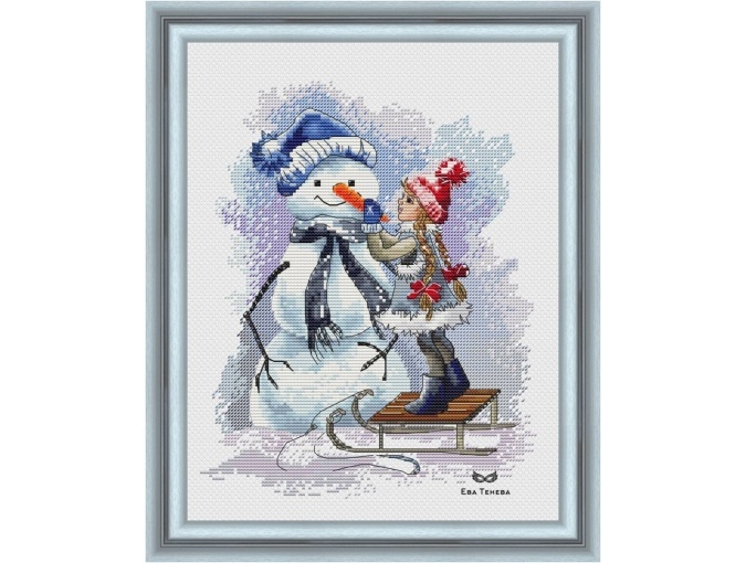 Snowman and Girl Cross Stitch Pattern фото 1