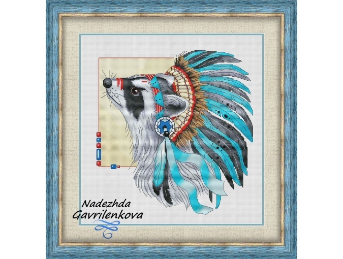 Amerindian Raccoon Cross Stitch Pattern фото 1