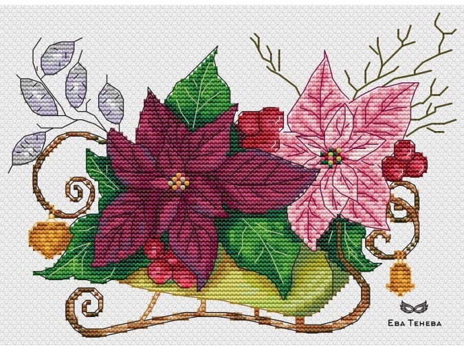 New Year's Sleigh (burgundy version) Cross Stitch Pattern фото 2