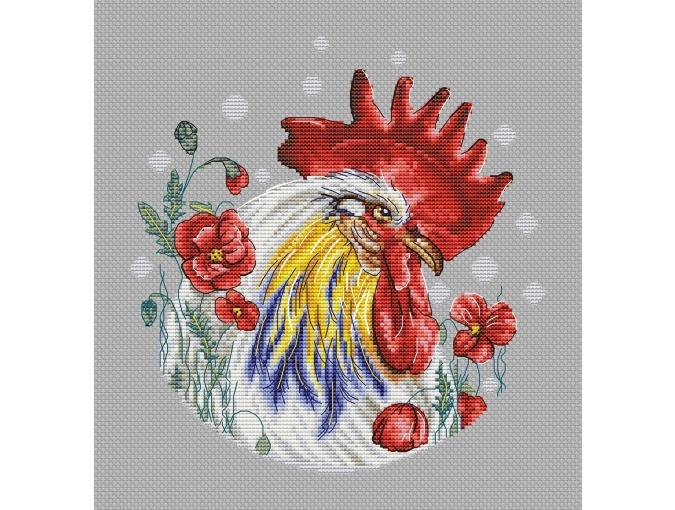 Cockerel in Poppies Cross Stitch Pattern фото 1