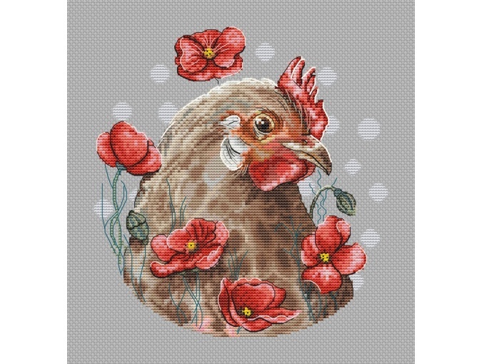 Chicken and Poppies Cross Stitch Pattern фото 1