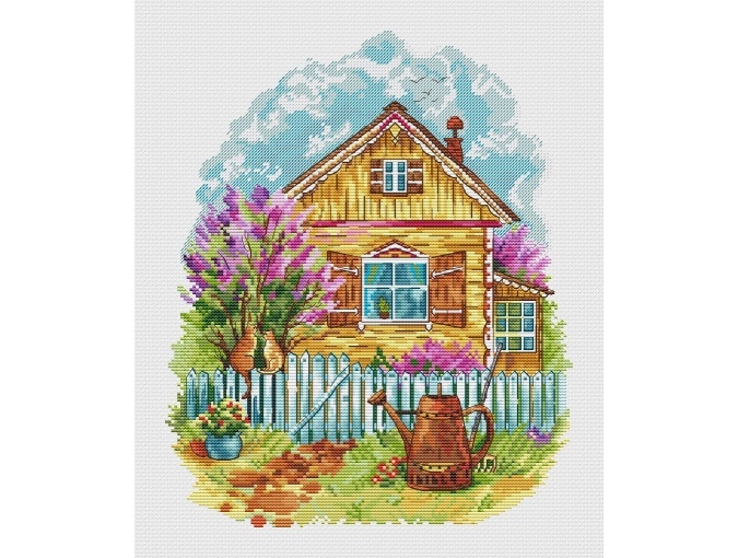 Visiting Grandma with a Watering Can Cross Stitch Pattern фото 1