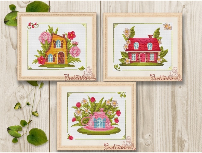Primitive Houses 7-9 Cross Stitch Pattern фото 1