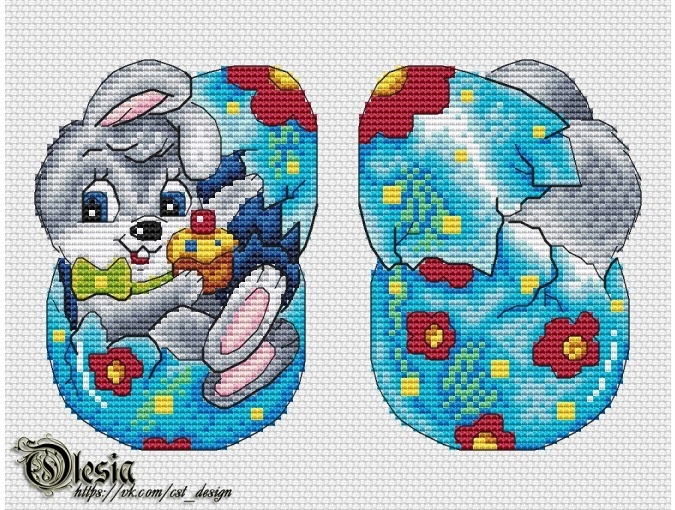 Rabbit in an Egg Cross Stitch Pattern фото 1