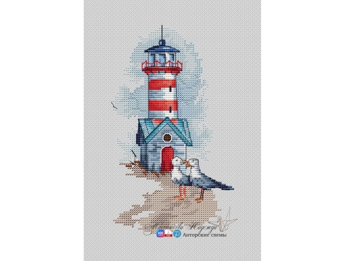 Lighthouse. Seagulls Cross Stitch Pattern фото 1