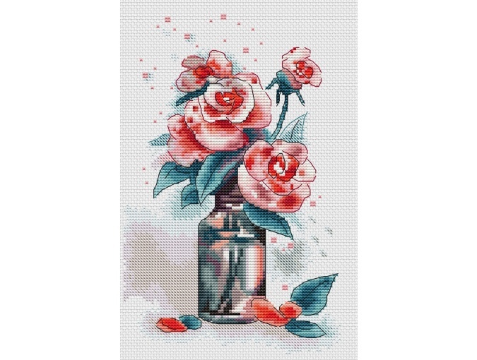 Roses in a Bottle Cross Stitch Pattern фото 1