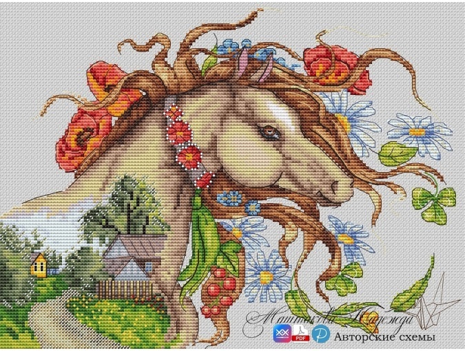 Summer Horse Cross Stitch Pattern фото 1