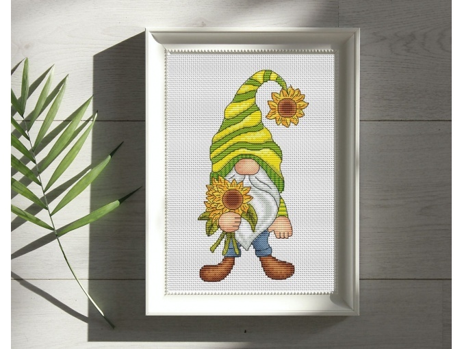 Sunflower Gnome Cross Stitch Pattern фото 1
