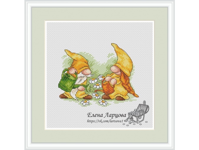 Garden Gnomes. Daisies Cross Stitch Pattern фото 1