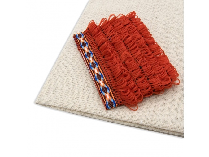 Patchwork Fabric with Red Braid Jacquard Fringe фото 1