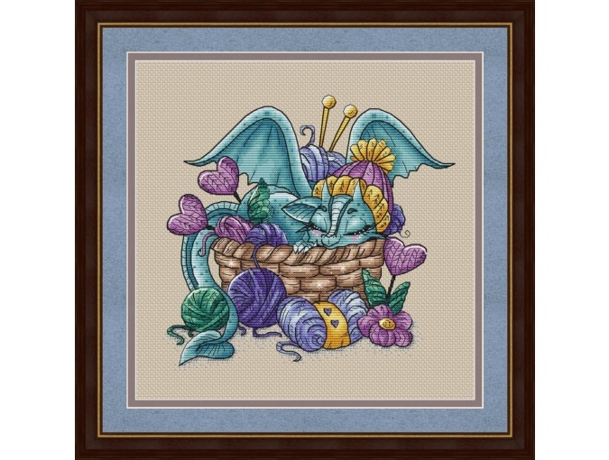 Dragon with Knitting Cross Stitch Pattern фото 1