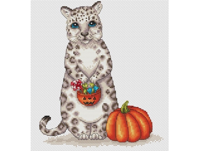 Snow Leopard with Pumpkin Cross Stitch Pattern фото 1