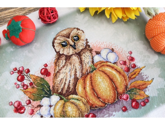 Owl on a Pumpkin Cross Stitch Kit фото 2