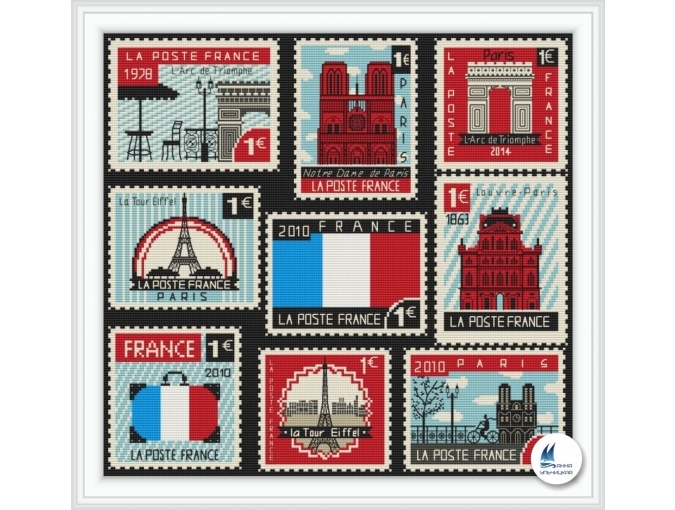 French Postage Stamps Cross Stitch Pattern фото 1
