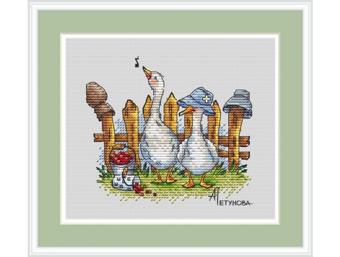 Geese in the Village Cross Stitch Pattern фото 1