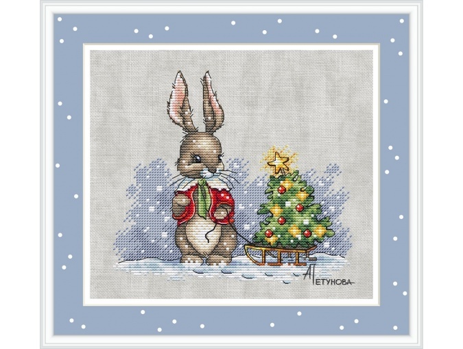 Bunny with Christmas Tree Cross Stitch Pattern фото 1