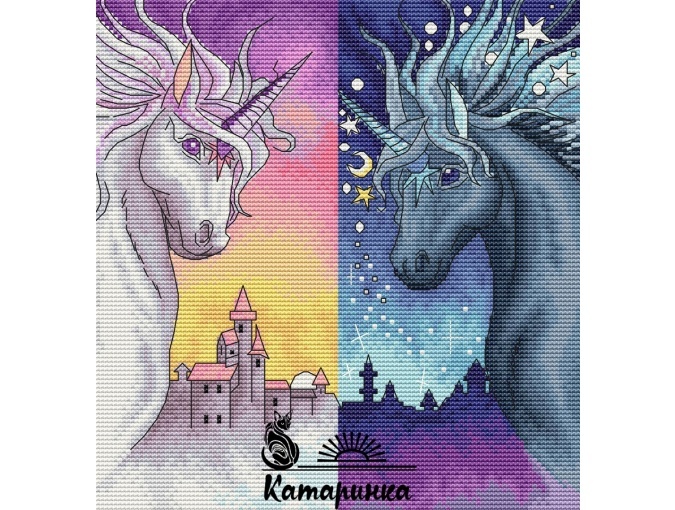 Unicorns Guardians of Time: Dawn and Night Cross Stitch Pattern фото 1