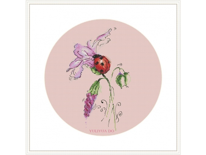 Ladybug and Pink Bindweed Cross Stitch Pattern фото 3