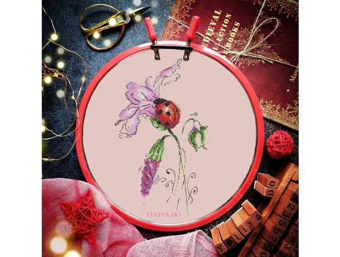 Ladybug and Pink Bindweed Cross Stitch Pattern фото 6