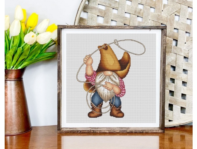 Cowboy Gnome with Lasso Cross Stitch Pattern фото 3