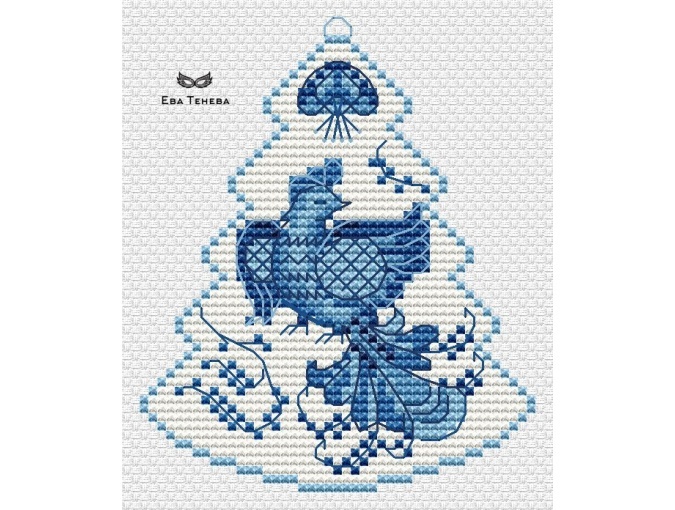 Christmas Tree. Gzhel Bird Cross Stitch Pattern фото 1