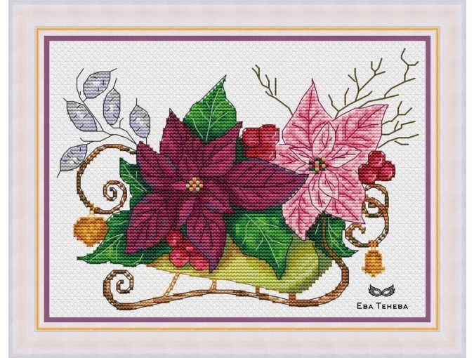 New Year's Sleigh (burgundy version) Cross Stitch Pattern фото 1