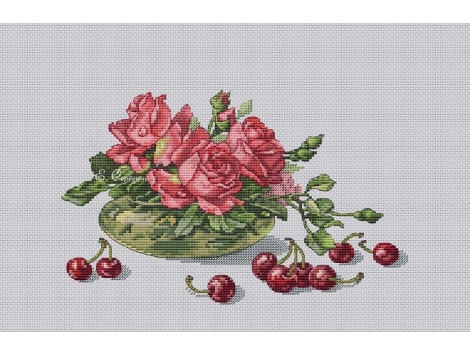 Roses and Cherries Cross Stitch Pattern фото 2